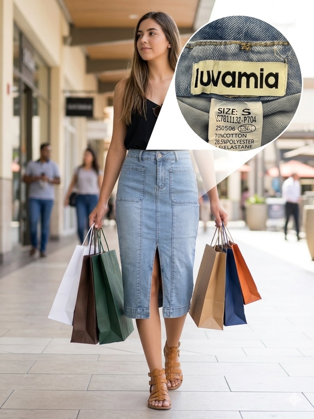 Luvamia Denim Midi Skirt Size Small Light Wash Front Slit